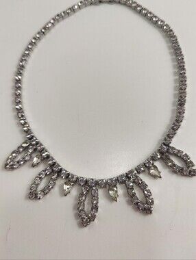 Vintage Bullock's Rhinestone Statement Necklace NWOT Silver Tone Box Clasp